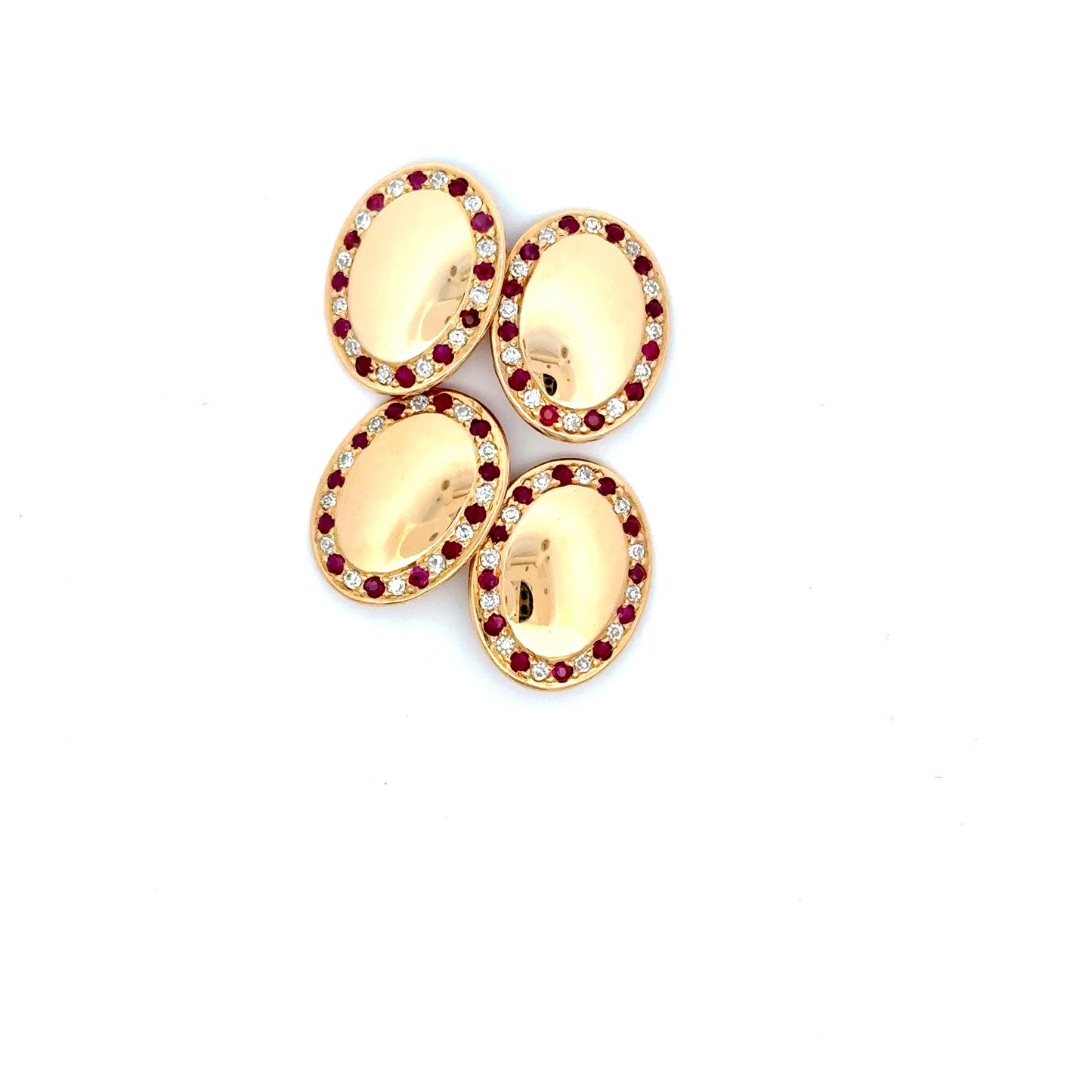 Antique Pair of 18ct Yellow Gold Ruby & Diamond Grain Set Oval Cufflinks (Pre-Loved)