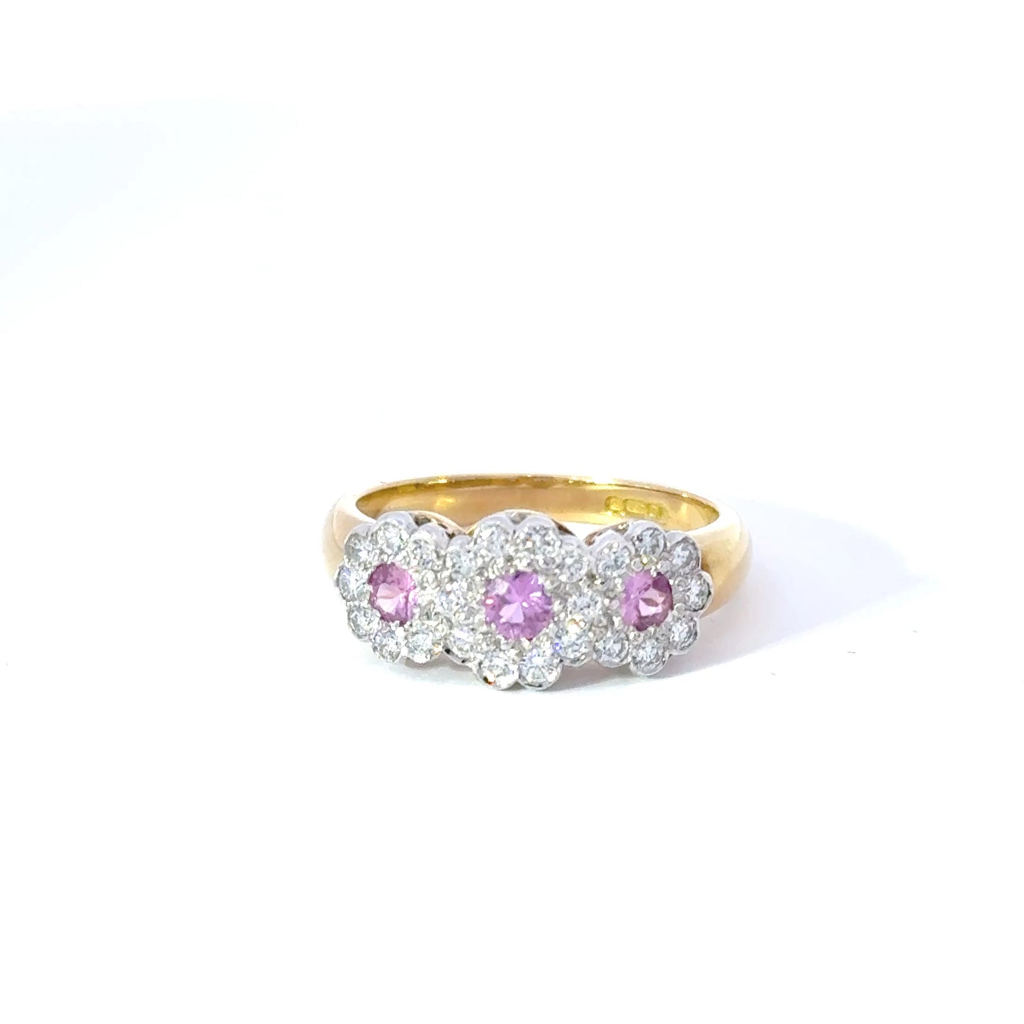 18ct Yellow Gold Pink Sapphire & Diamond Cluster Ring (Pre-Loved)
