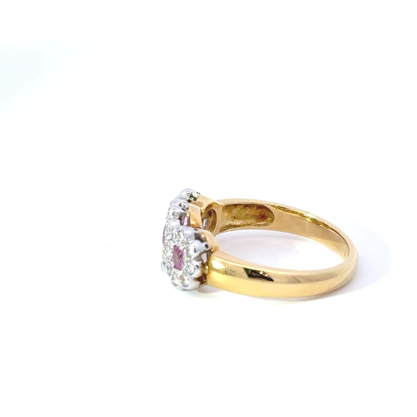 18ct Yellow Gold Pink Sapphire & Diamond Cluster Ring (Pre-Loved)