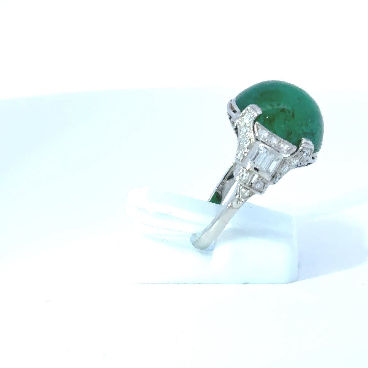 Platinum Cabochon Emerald & Diamond Dress Ring, Estimated 14.0ct (Pre-Loved)