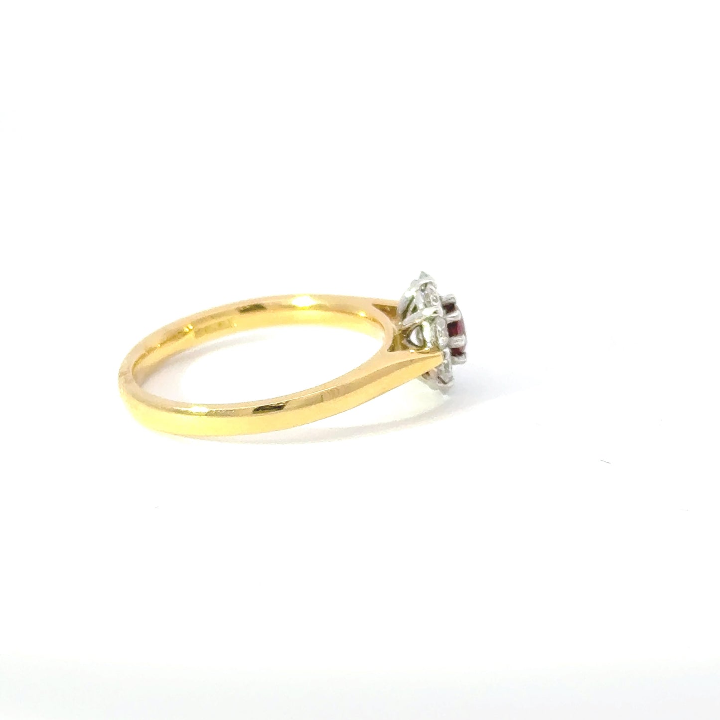 18ct Yellow Gold Ruby & Diamond Cluster Ring (Pre-Loved)