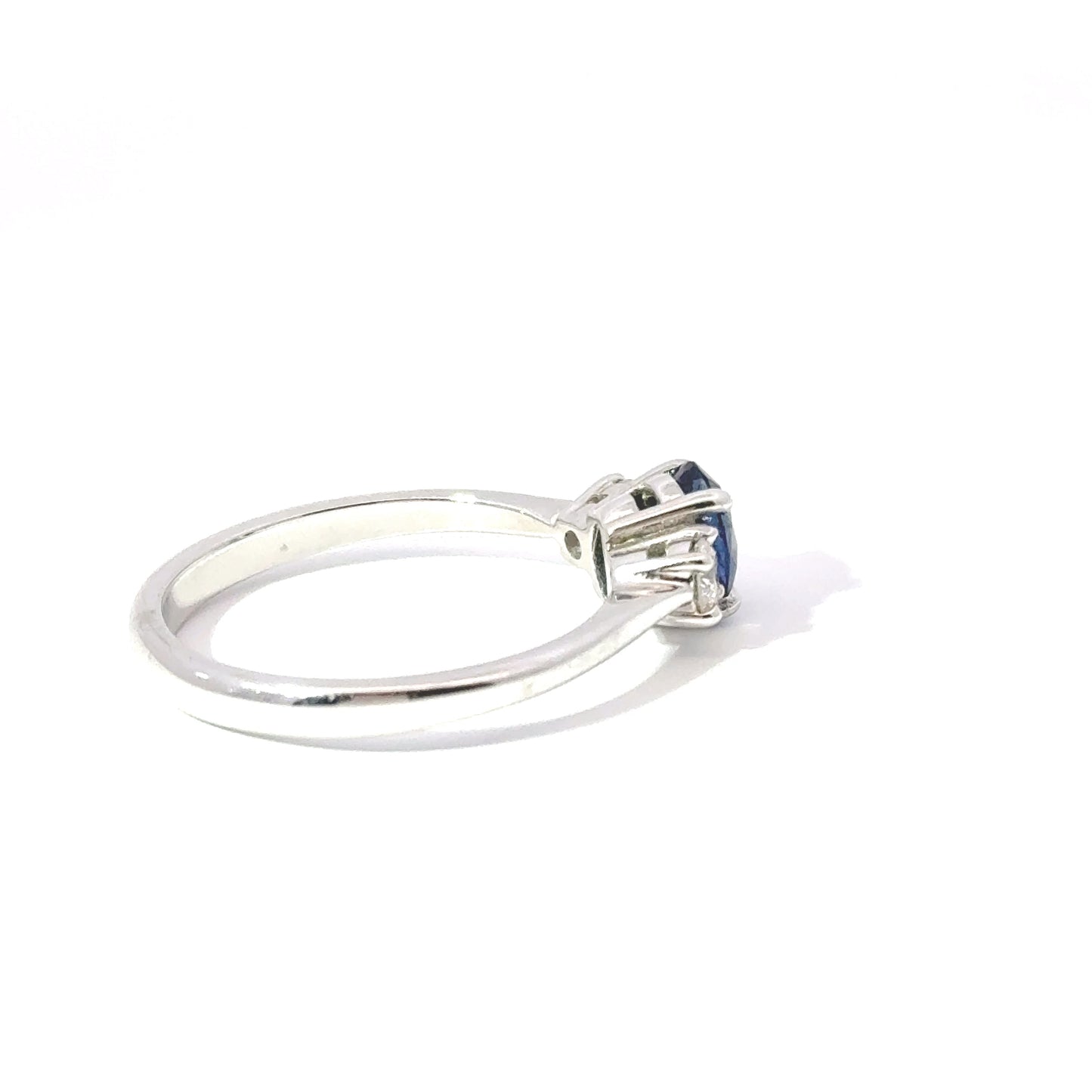 18ct White Gold Oval Sapphire & Diamond 3 Stone Ring (Pre-Loved), Est. 1.20ct