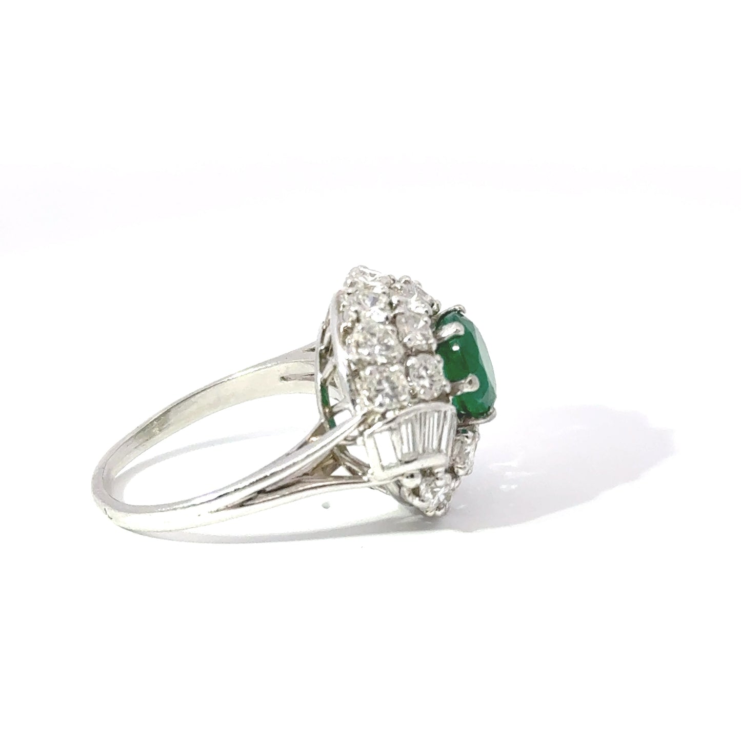 Platinum Emerald & Diamond Vintage Dress Ring