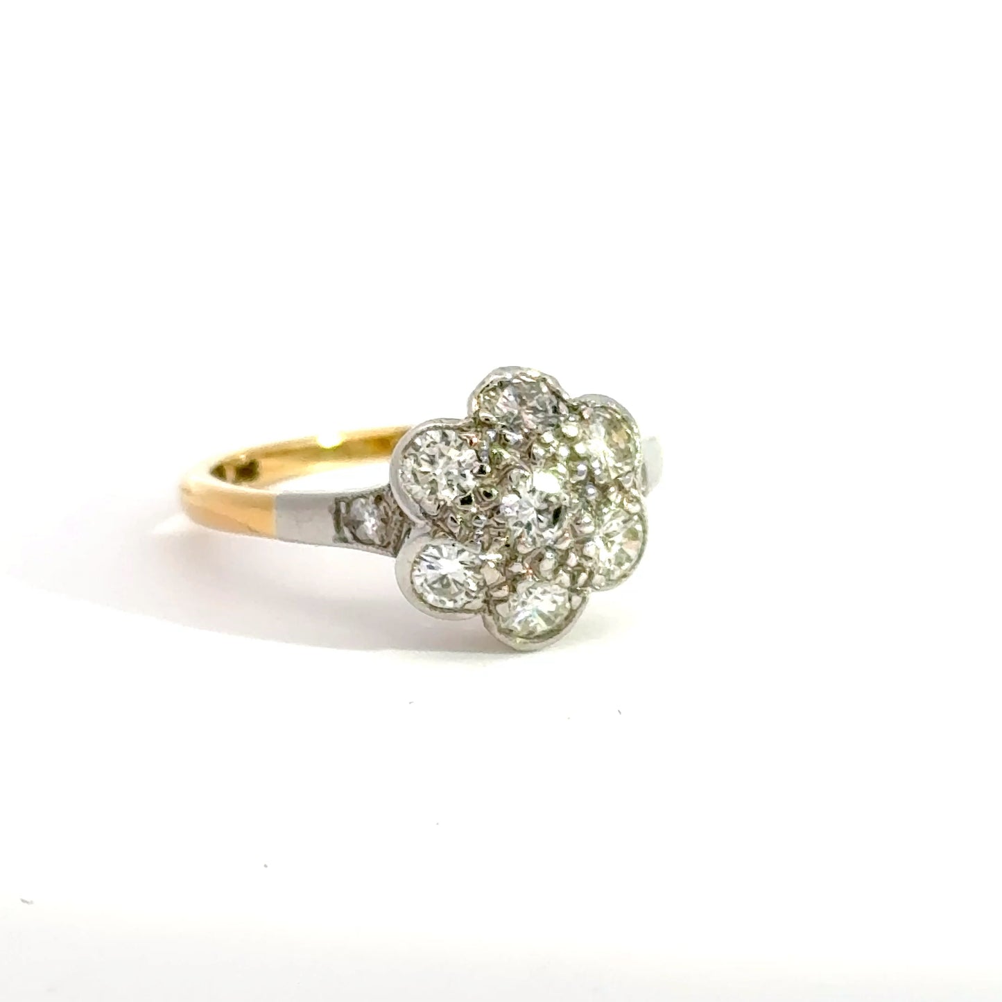 Antique Diamond Daisy Cluster Ring Set in Yellow Gold & Platinum