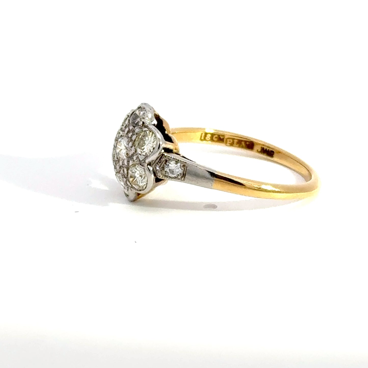 Antique Diamond Daisy Cluster Ring Set in Yellow Gold & Platinum
