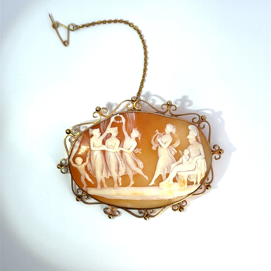 Antique 8ct Yellow Gold 'The Three Graces' Cameo Brooch (c. 1900's)