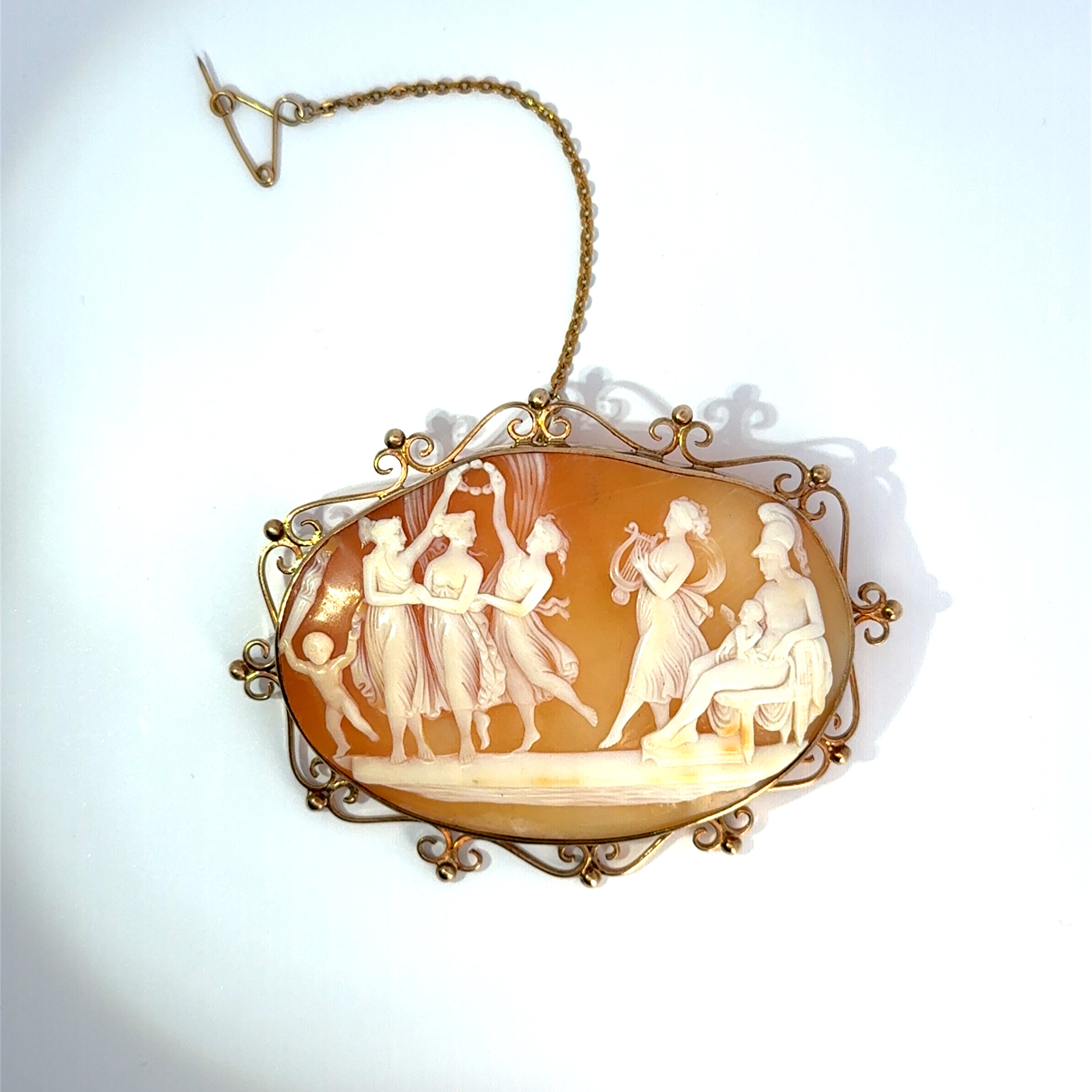 Antique 8ct Yellow Gold 'The Three Graces' Cameo Brooch (c. 1900's)
