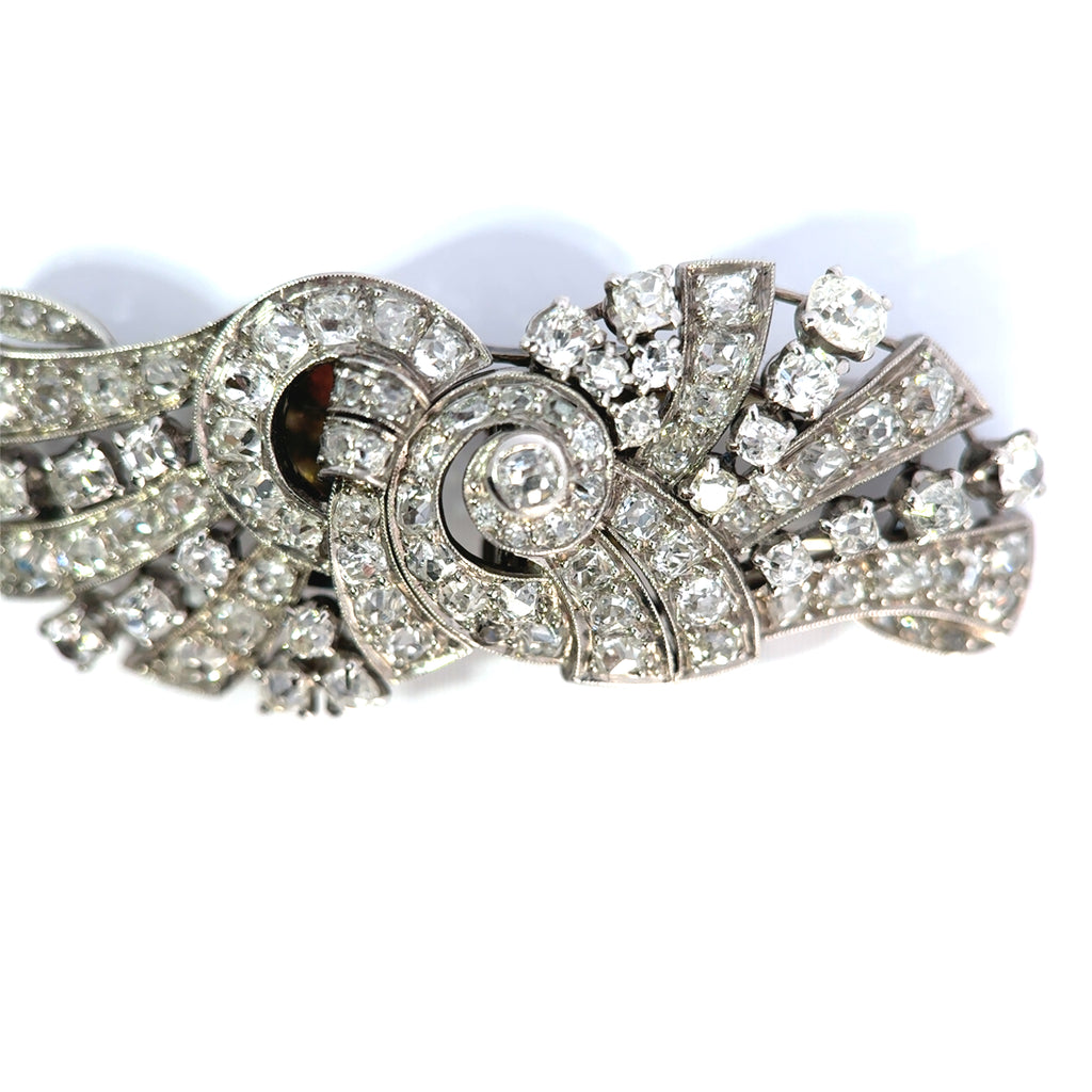 Art Deco Platinum & Mixed-Cut Diamond Convertible Double-Clip Broooch, (c. 1935)