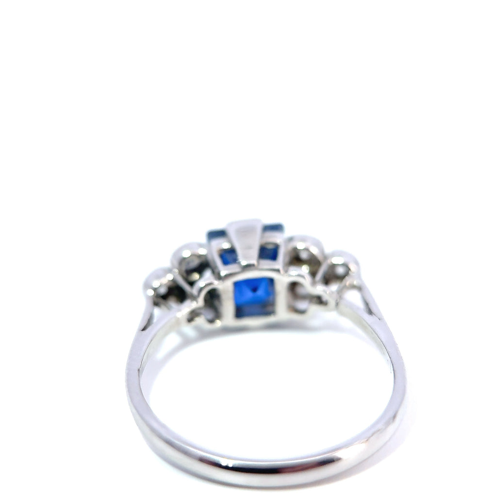 18ct White Gold Princess Cut Sapphire and Diamond Ring