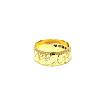 Alianza de boda vintage de oro amarillo de 9 quilates con diseño floral, 7 mm