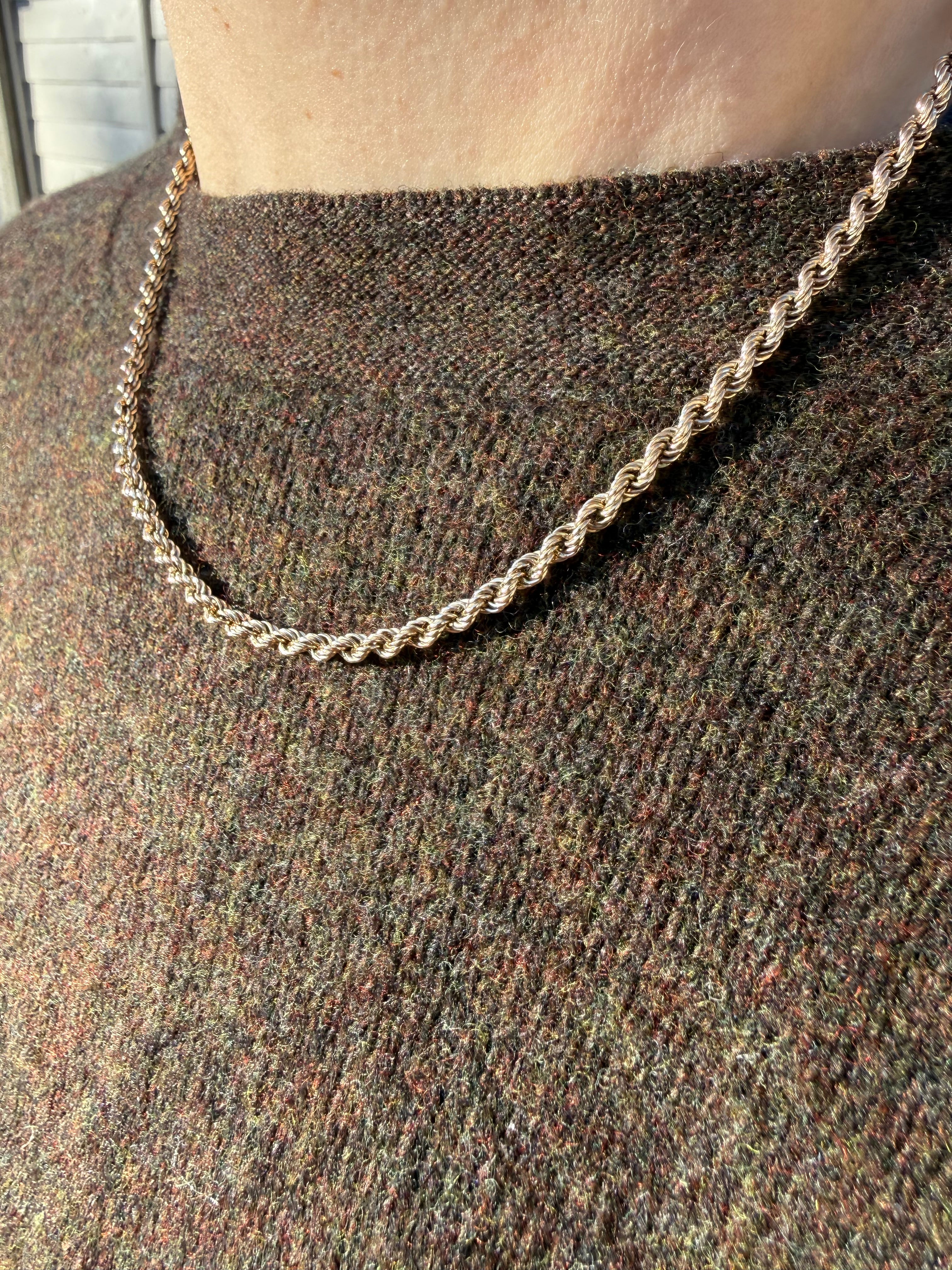 Vintage 9ct Yellow Gold Rope Chain, 16.5", (3mm)