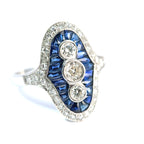 18ct White Gold Sapphire and Diamond Navette Ring, Art Deco Style