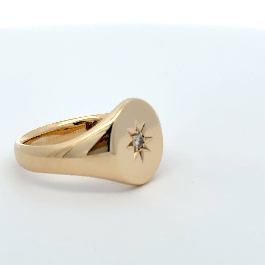 9ct Yellow Gold Oval Diamond Set Signet Ring