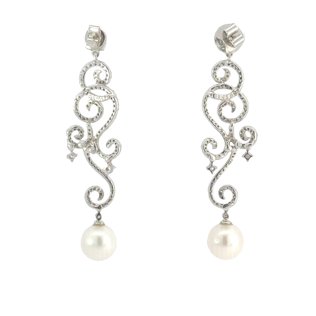 Vintage 18ct White Gold Akoya Pearl and Diamond Drop Earrings