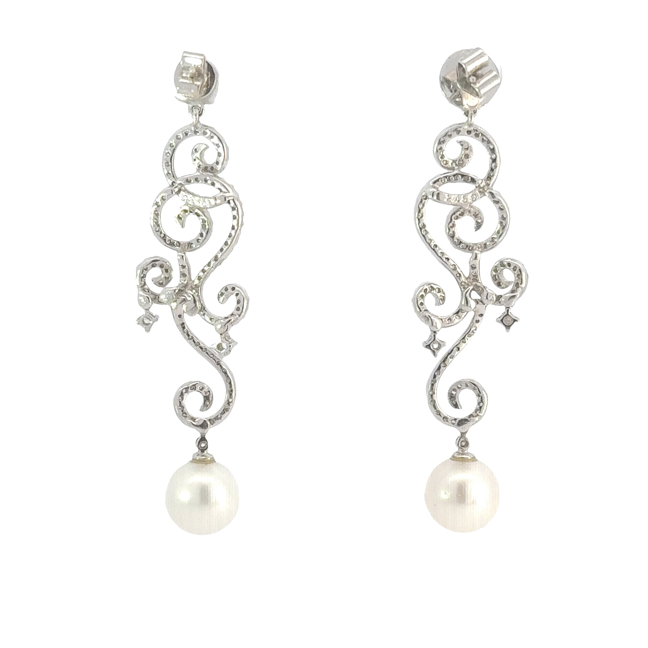 Vintage 18ct White Gold Akoya Pearl and Diamond Drop Earrings