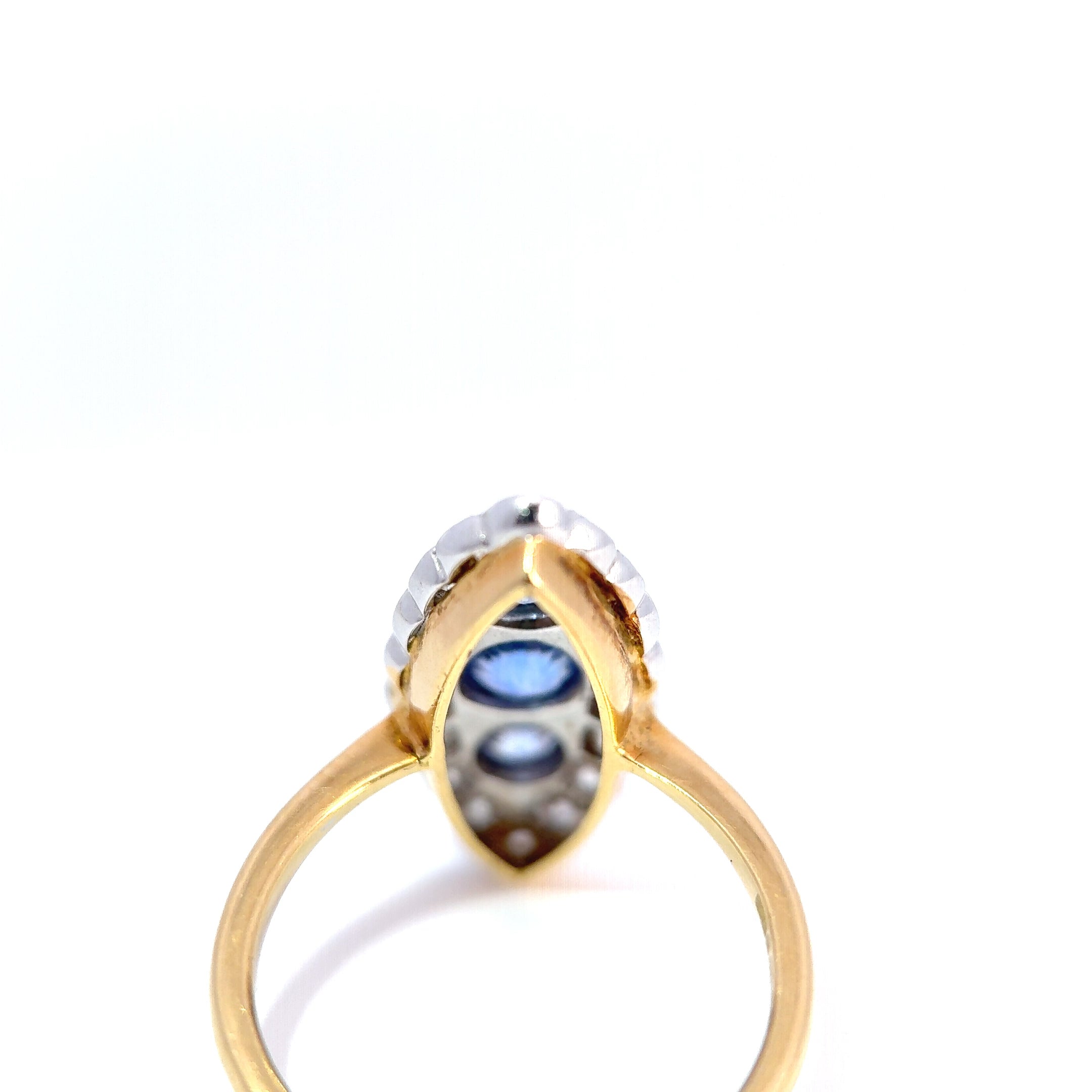 18ct Yellow and White Gold Navette Cluster Ring Set with Sapphire and Diamond