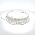 Vintage Silver Hinged Bangle with Floral Motif