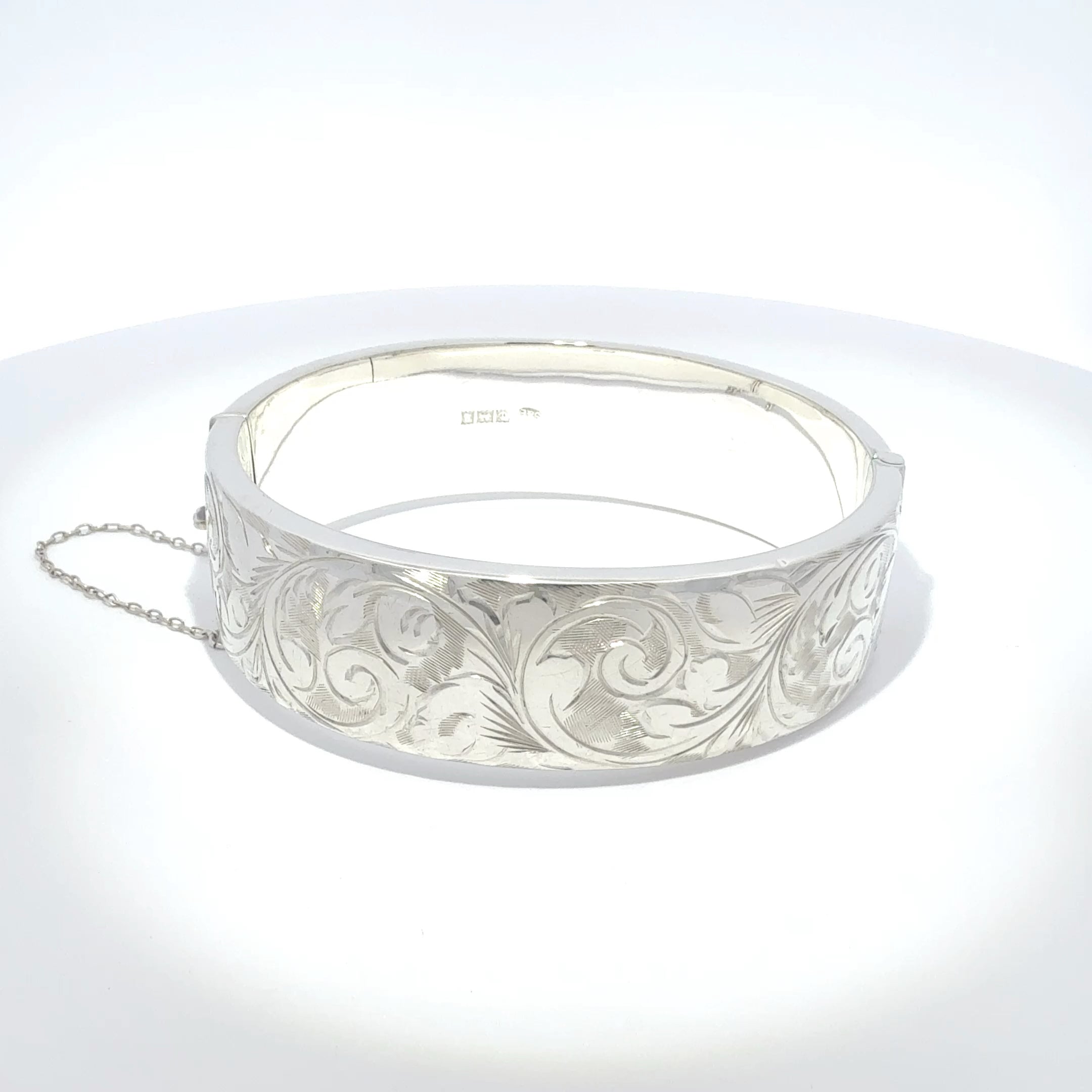 Vintage Silver Hinged Bangle with Floral Motif