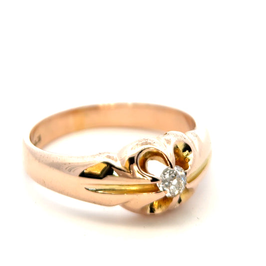 Antique 18ct Yellow Gold Old European Cut Diamond Solitaire Signet Ring