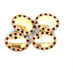 Antique Pair of 18ct Yellow Gold Ruby & Diamond Grain Set Oval Cufflinks (Pre-Loved)