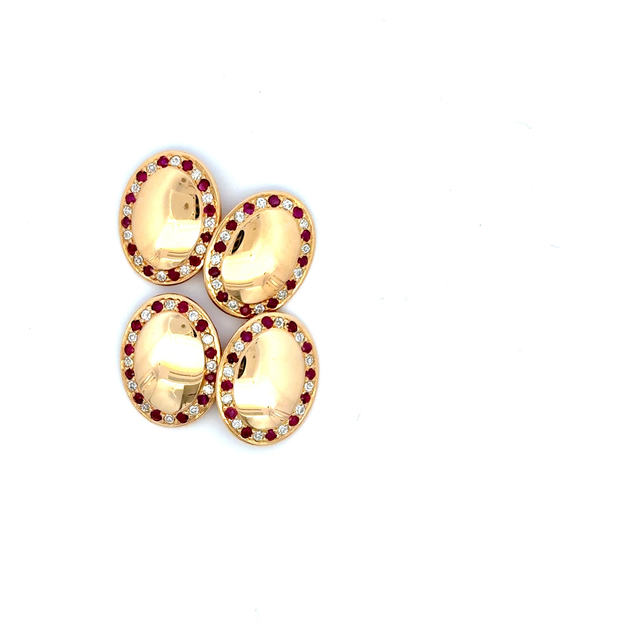 Antique Pair of 18ct Yellow Gold Ruby & Diamond Grain Set Oval Cufflinks (Pre-Loved)