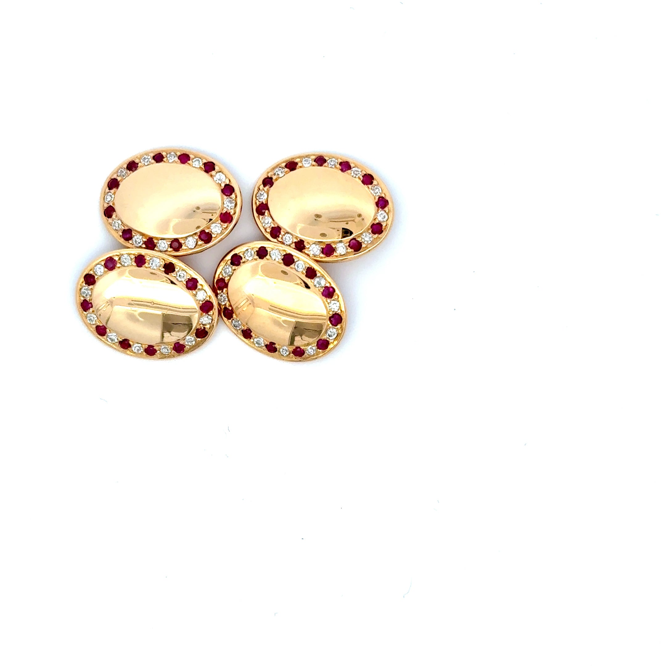 Antique Pair of 18ct Yellow Gold Ruby & Diamond Grain Set Oval Cufflinks (Pre-Loved)