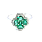 18ct White Gold Emerald and Diamond Clover Ring