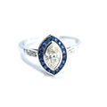 18ct White Gold Marquise Diamond & French-Cut Sapphire Halo Ring