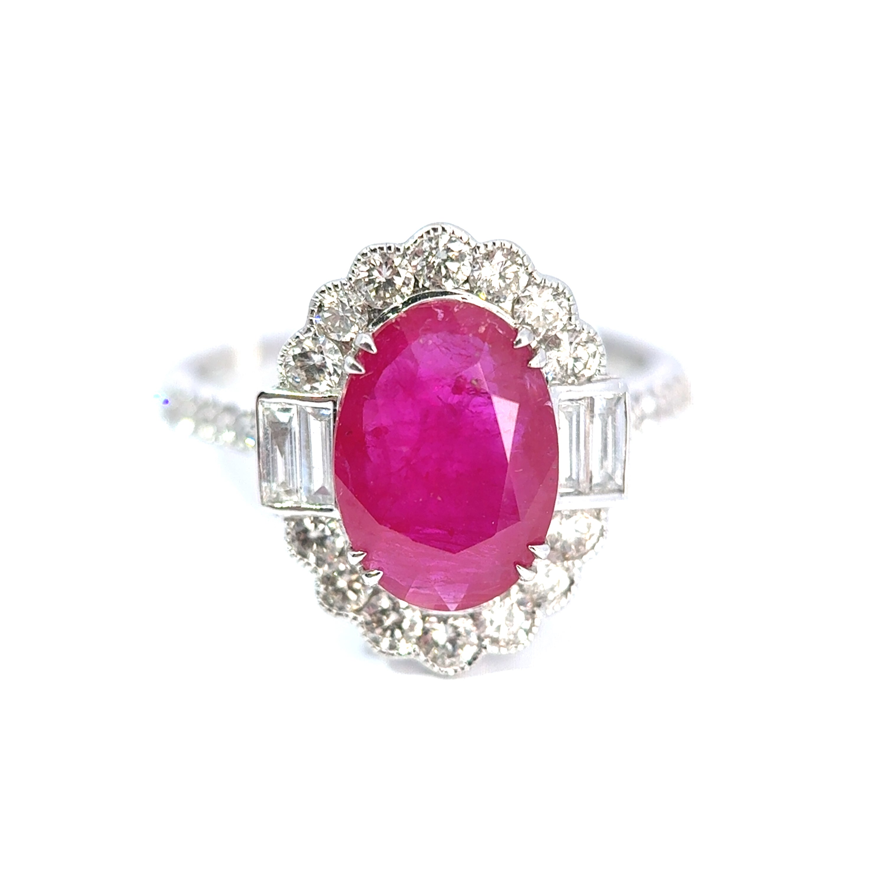 18ct White Gold Oval Ruby & Diamond Cluster Ring