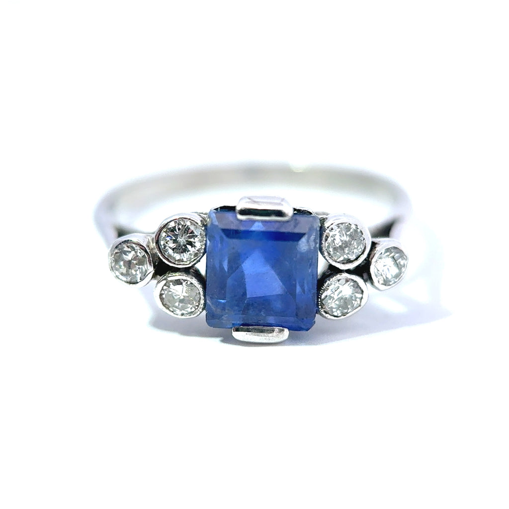 18ct White Gold Princess Cut Sapphire and Diamond Ring