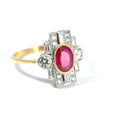 18ct Yellow Gold Oval Ruby & Diamond Art Deco Style Cluster Ring
