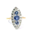18ct Yellow and White Gold Navette Cluster Ring Set with Sapphire and Diamond