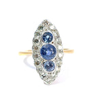18ct Yellow and White Gold Navette Cluster Ring Set with Sapphire and Diamond