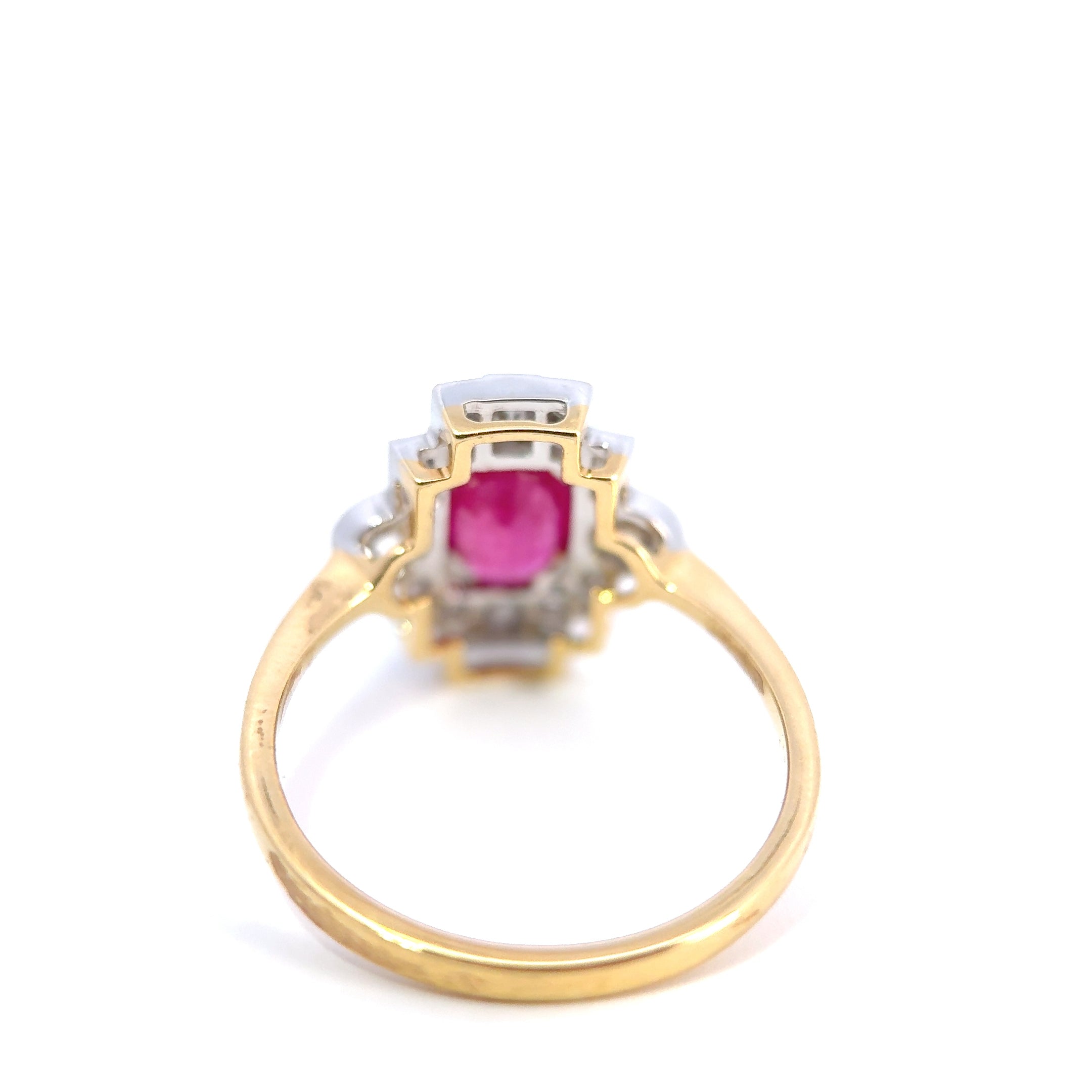 18ct Yellow Gold Oval Ruby & Diamond Art Deco Style Cluster Ring
