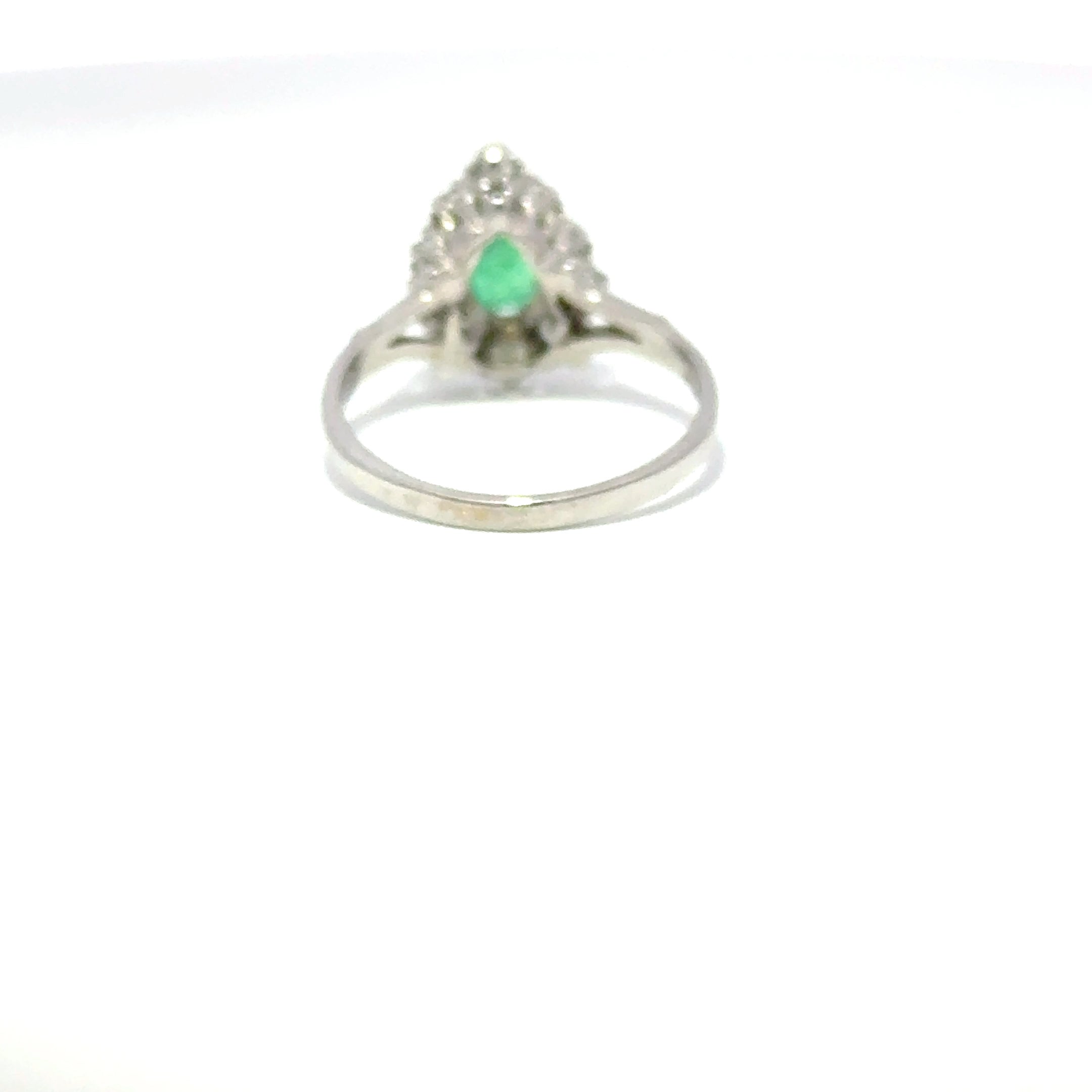 18ct White Gold Pear Cur Emerald & Diamond Cluster Ring