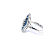 18ct White Gold Sapphire and Diamond Navette Ring, Art Deco Style