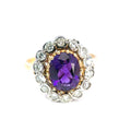 Vintage 18ct Yellow Gold & Platinum Amethyst & Diamond Cluster Ring (c. 1940’s)