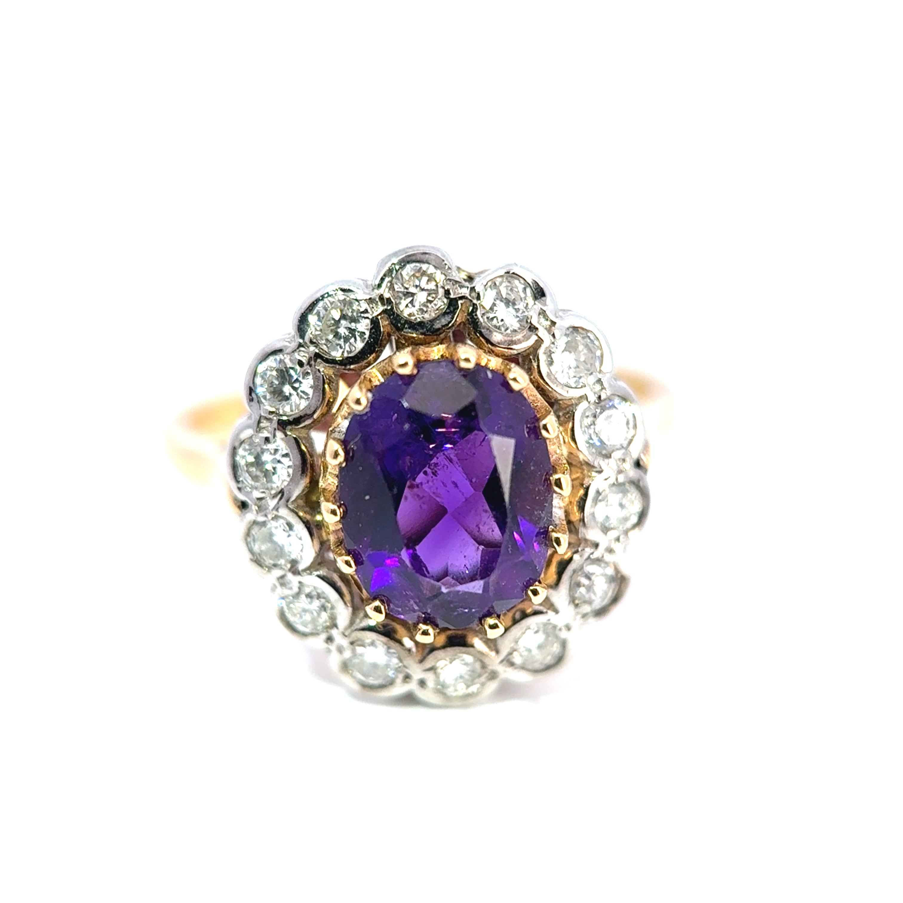 Vintage 18ct Yellow Gold & Platinum Amethyst & Diamond Cluster Ring (c. 1940’s)