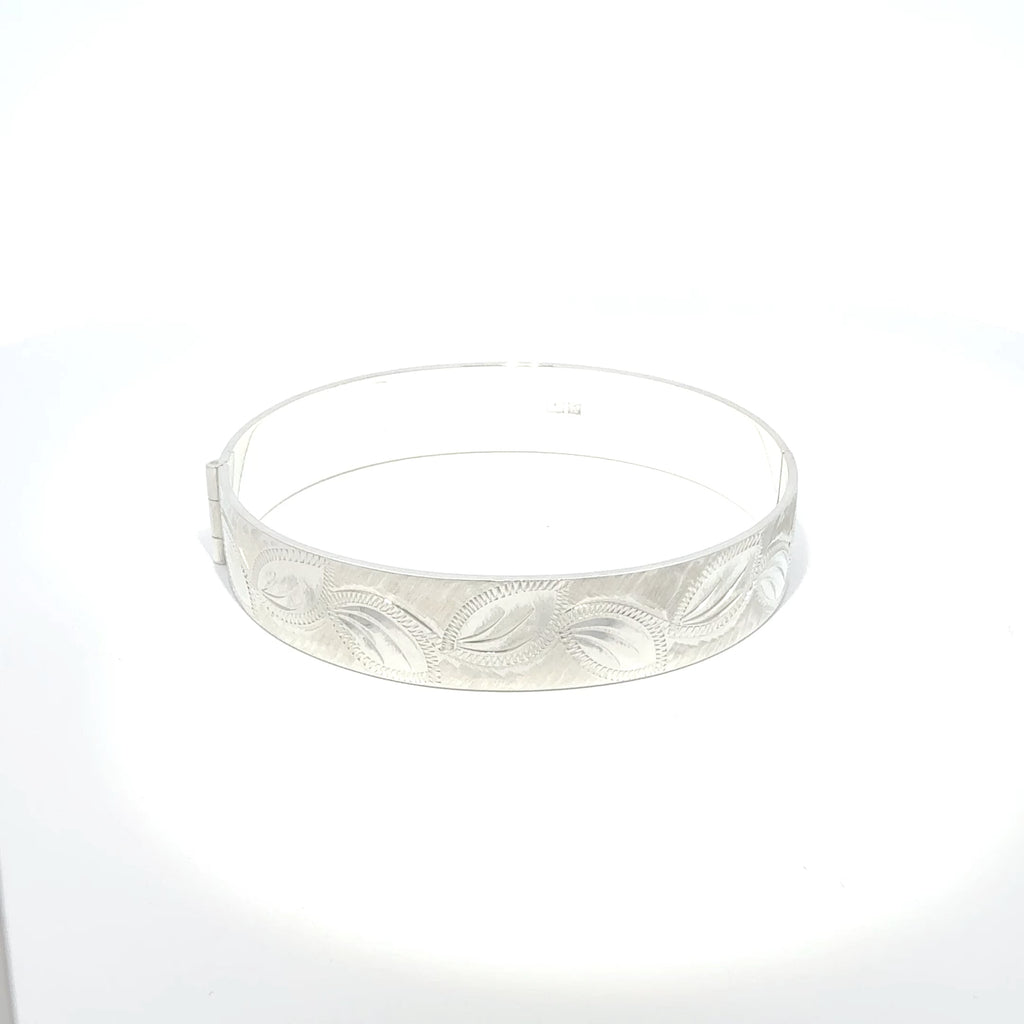 Antique Silver Hinged Bangle with Floral Motif
