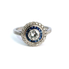 Vintage 18ct White Gold Sapphire & Diamond Target Ring