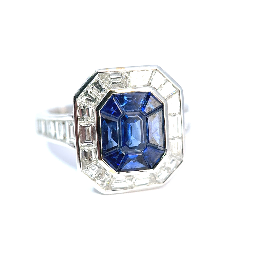 Hirsh ‘Gatsby’ 18ct White Gold Sapphire & Diamond Art-Deco Style Ring