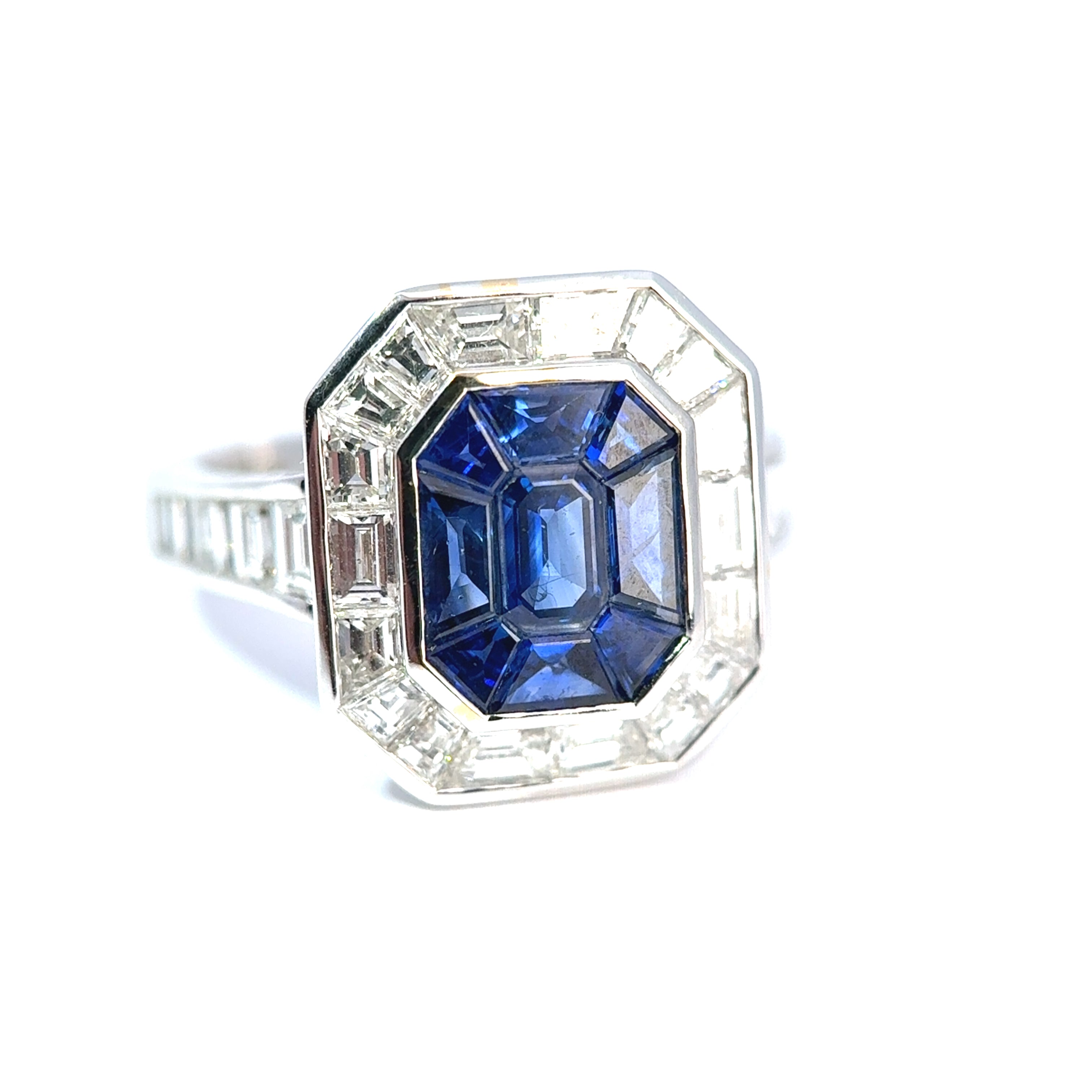 Hirsh ‘Gatsby’ 18ct White Gold Sapphire & Diamond Art-Deco Style Ring