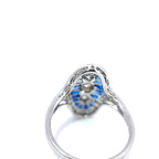 18ct White Gold Sapphire and Diamond Navette Ring, Art Deco Style
