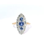 18ct Yellow and White Gold Navette Cluster Ring Set with Sapphire and Diamond