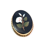 Antique 9ct Yellow Gold Pietra Dura Calla Lily Brooch