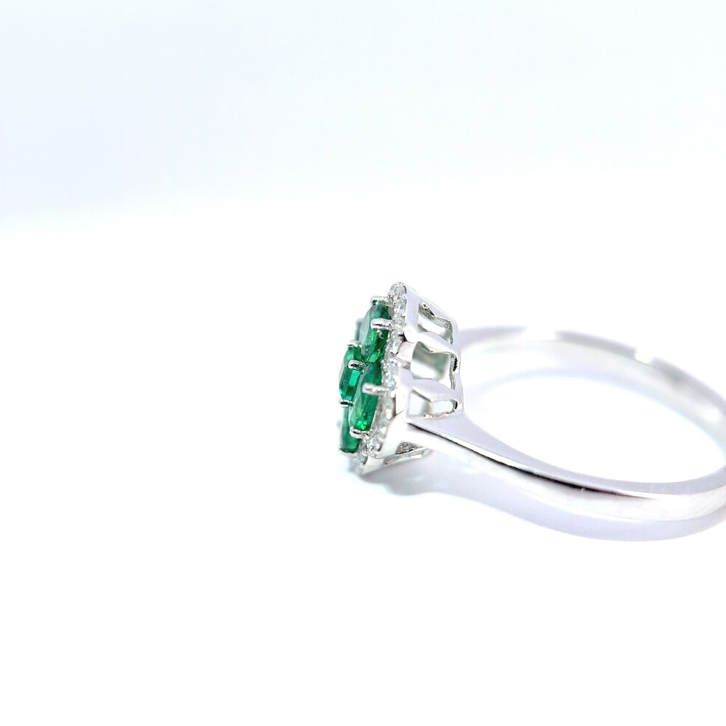 18ct White Gold Emerald and Diamond Clover Ring
