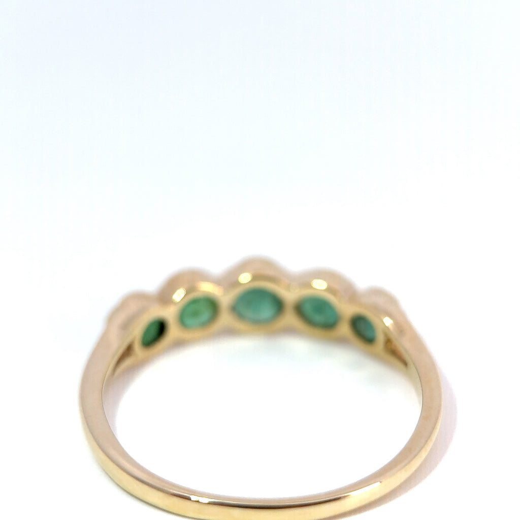 9ct Yellow Gold 5 Stone Graduated Emerald Ring, Size S, 2.0g
