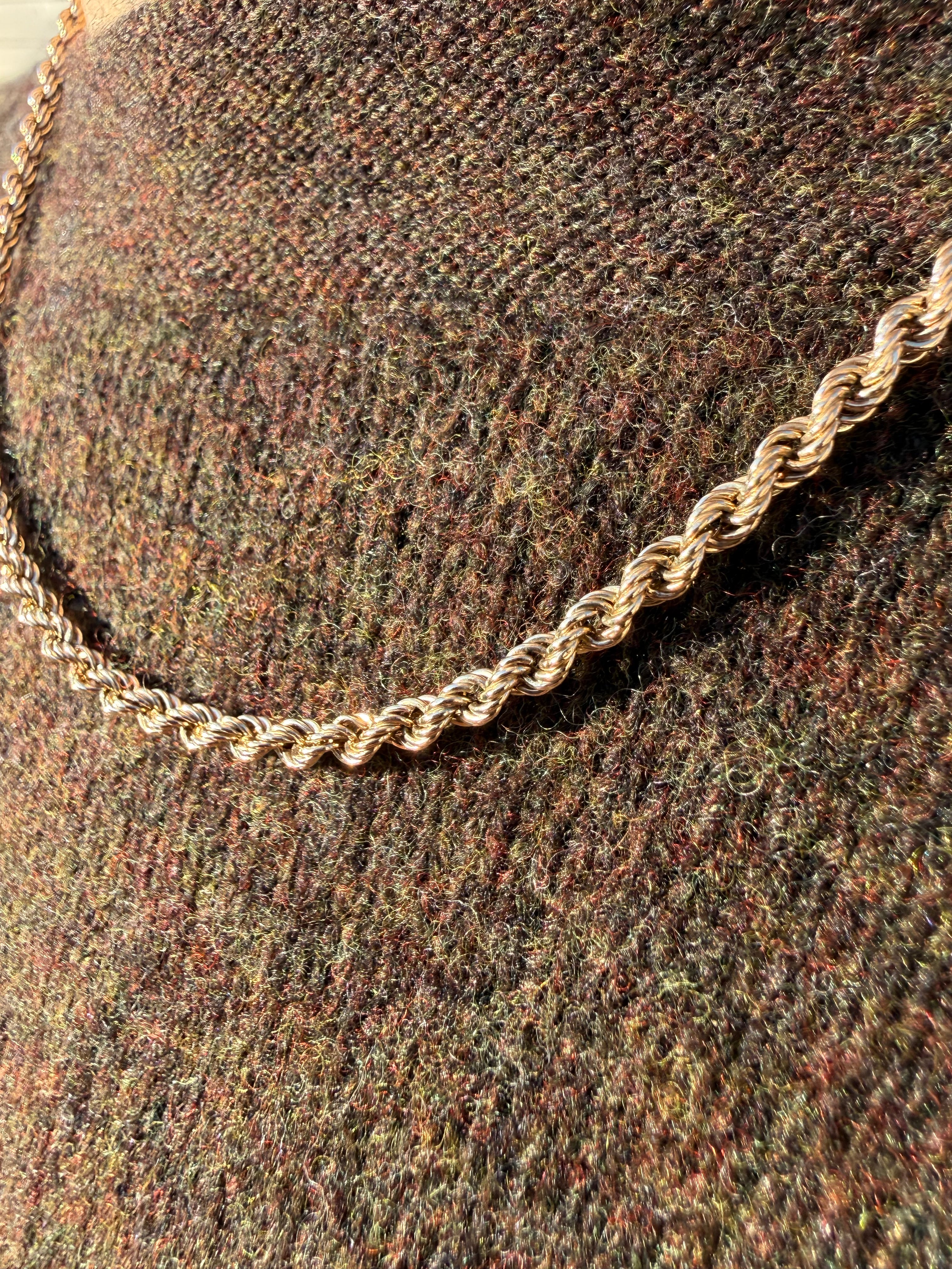 Vintage 9ct Yellow Gold Rope Chain, 16.5", (3mm)