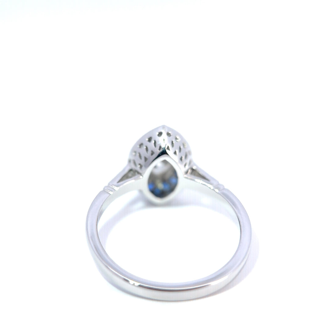 18ct White Gold Marquise Diamond & French-Cut Sapphire Halo Ring