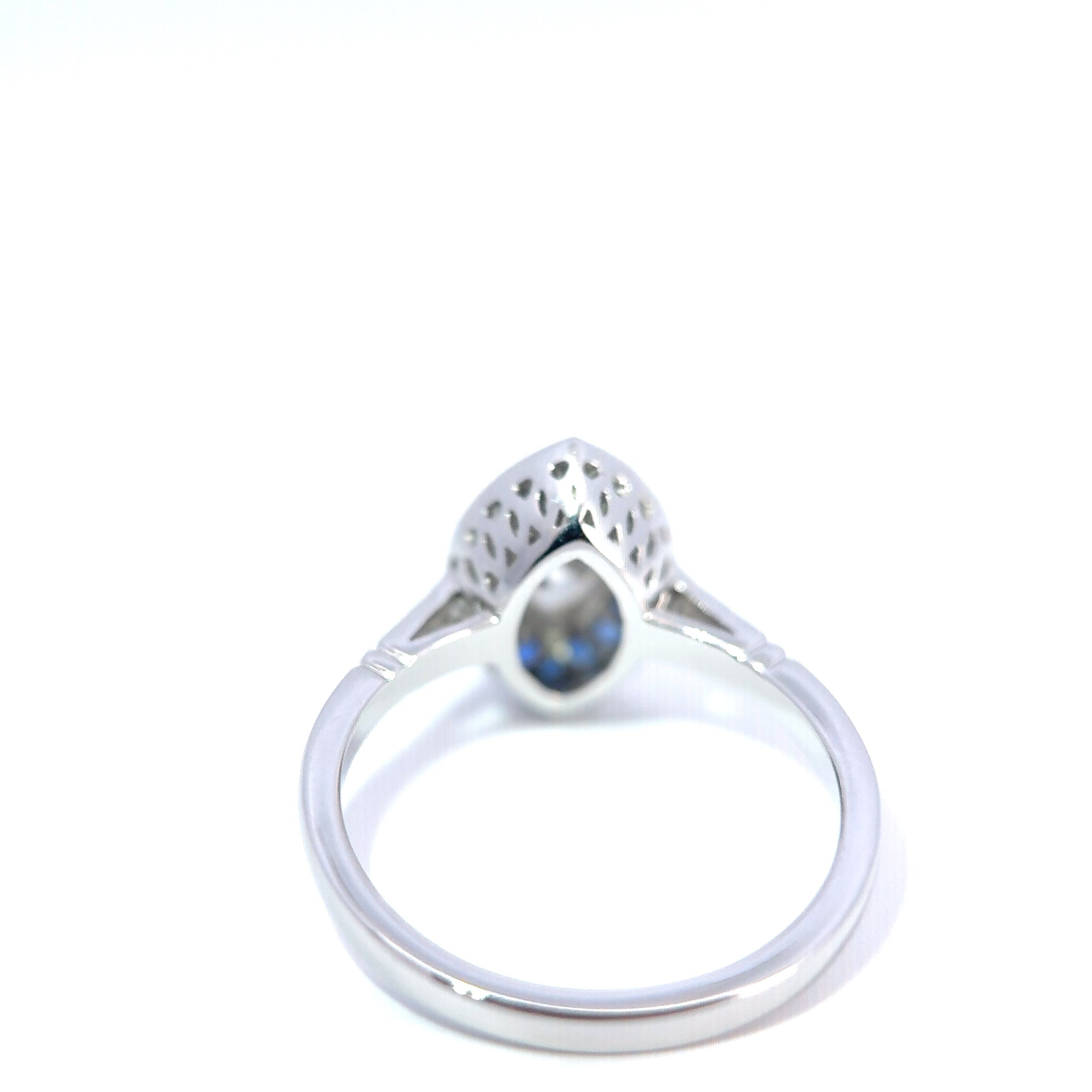 18ct White Gold Marquise Diamond & French-Cut Sapphire Halo Ring